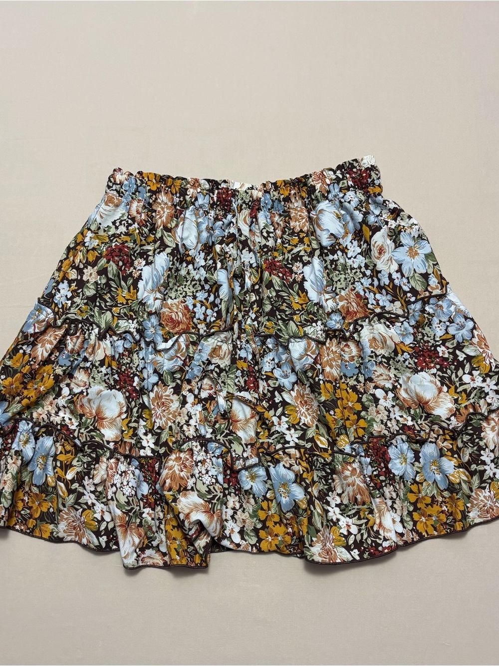 Nashalyly Brown Fall Transitional Tiered Floral Mini Skort Women’s Size Large